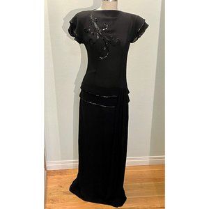 Unique Vintage Black Sequined Evening Gown